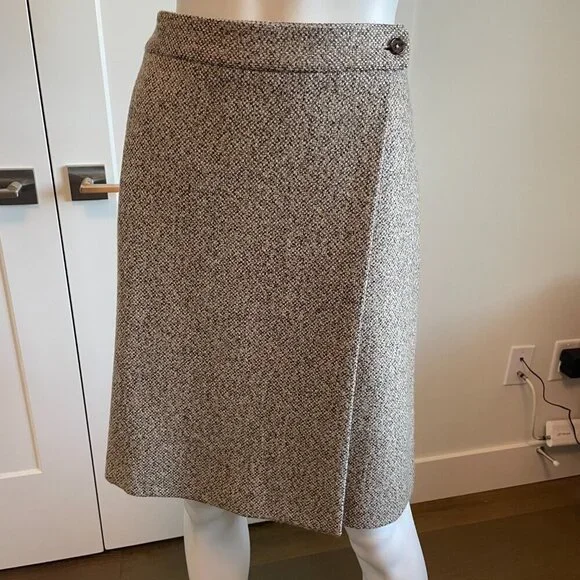 Brooks Brothers Classic Lined Tweed Wool Blend Wrap Skirt Brown Tan Cream Sz 8 - Picture 2 of 15